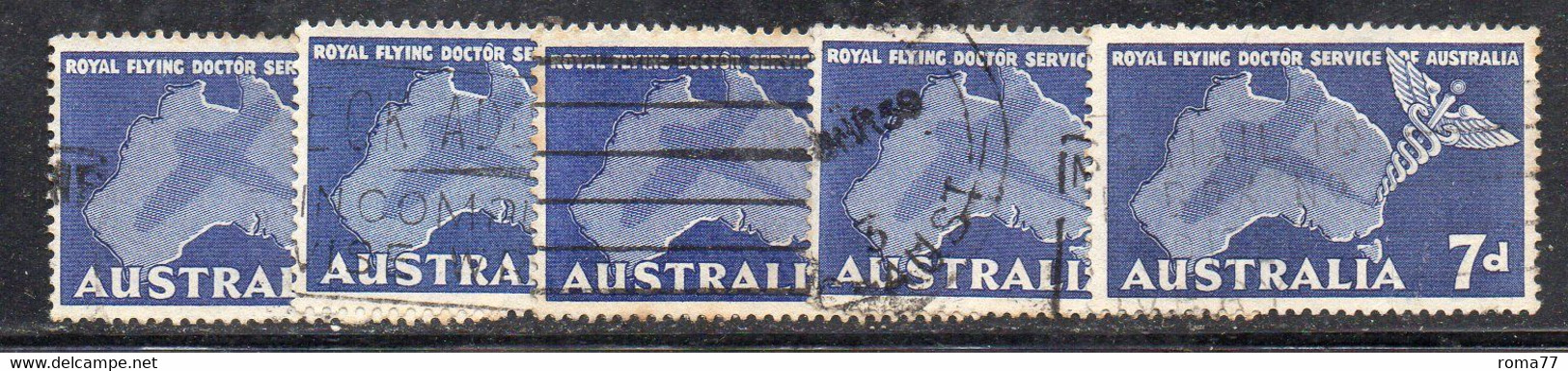 337 490 - AUSTRALIA 1957 , Serie Australia 1957 - Mi 278 - YT Pa 9  Service  Flying Doctor : 5 Esemplari - Used Stamps