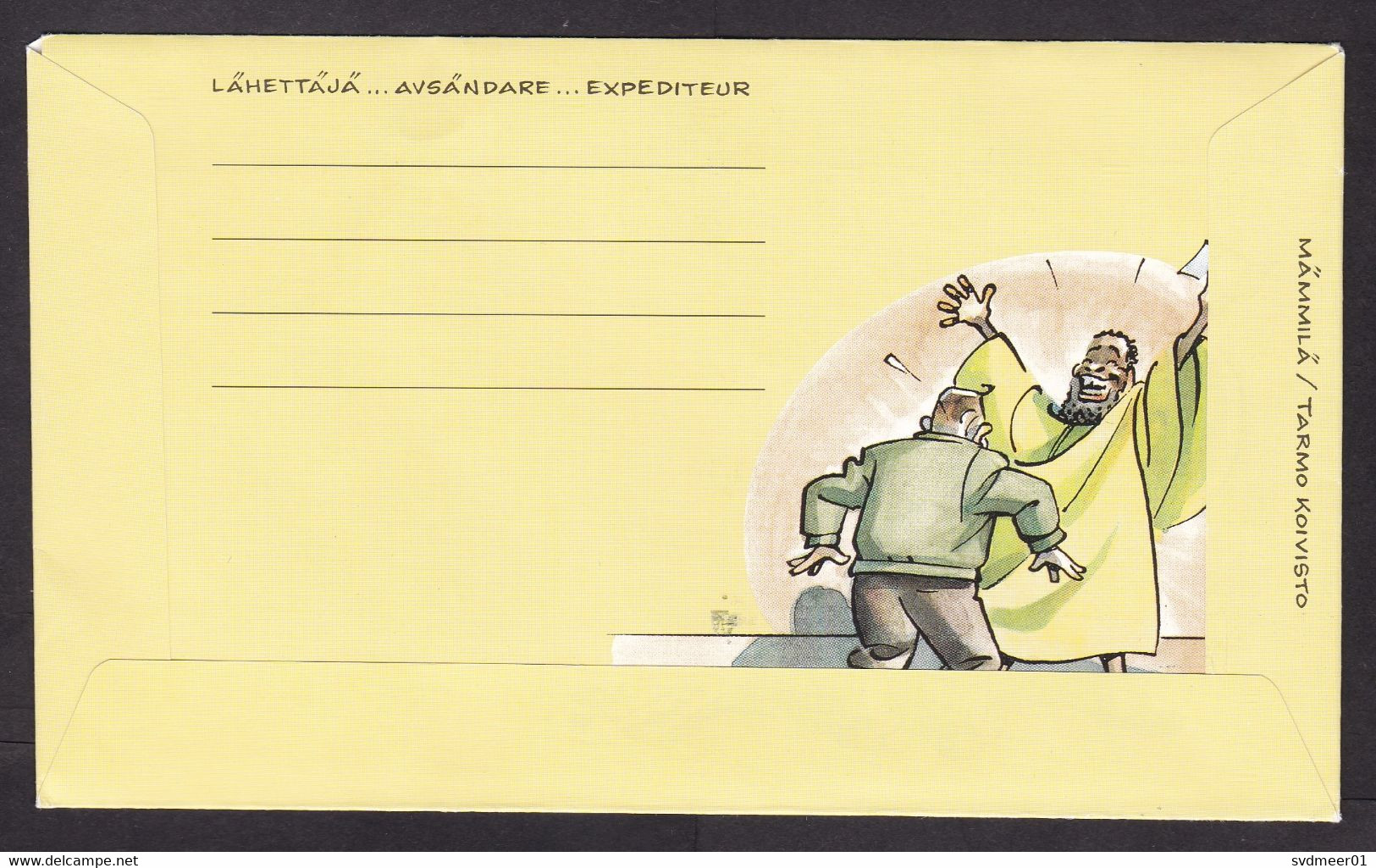 Finland: Stationery Cover To Netherlands, 2000s, Immigration, Lady, Cartoon, No Cancel Only Sorting Code (traces Of Use) - Storia Postale