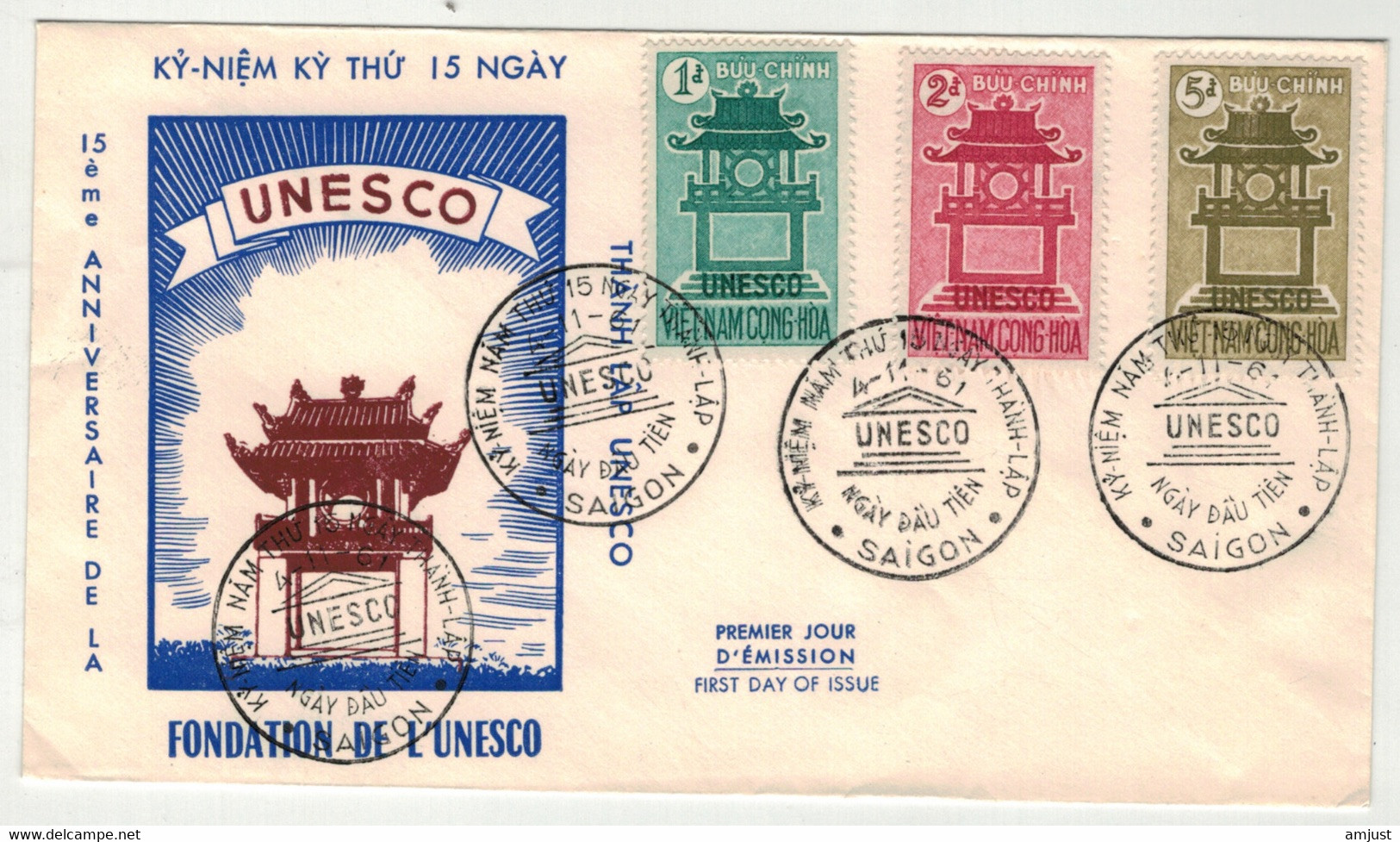Viêt-Nam // Vietnam // Lettre 1er Jour ,Fondation De L'UNESCO Le 4.11.1961 - Vietnam