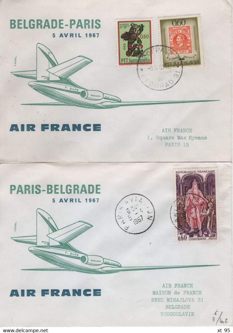 Vol Allee Retour - Paris Belgrad - 1967 - Erst- U. Sonderflugbriefe