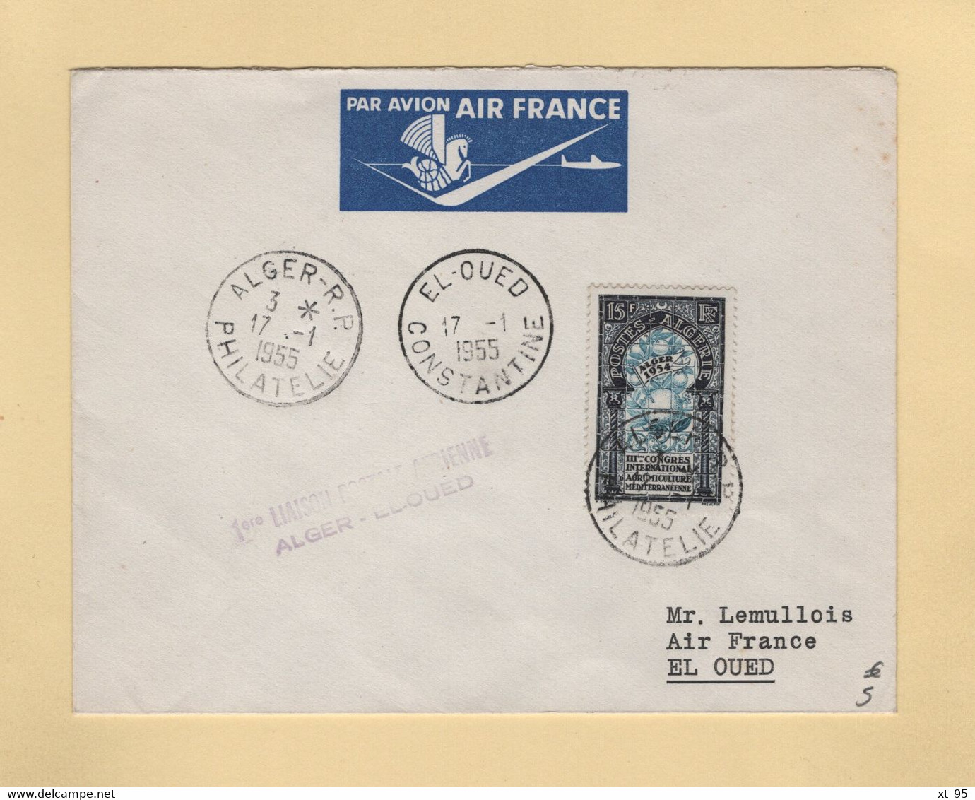 1ere Liaison Alger El Oued - 17-1-1955 - Airmail