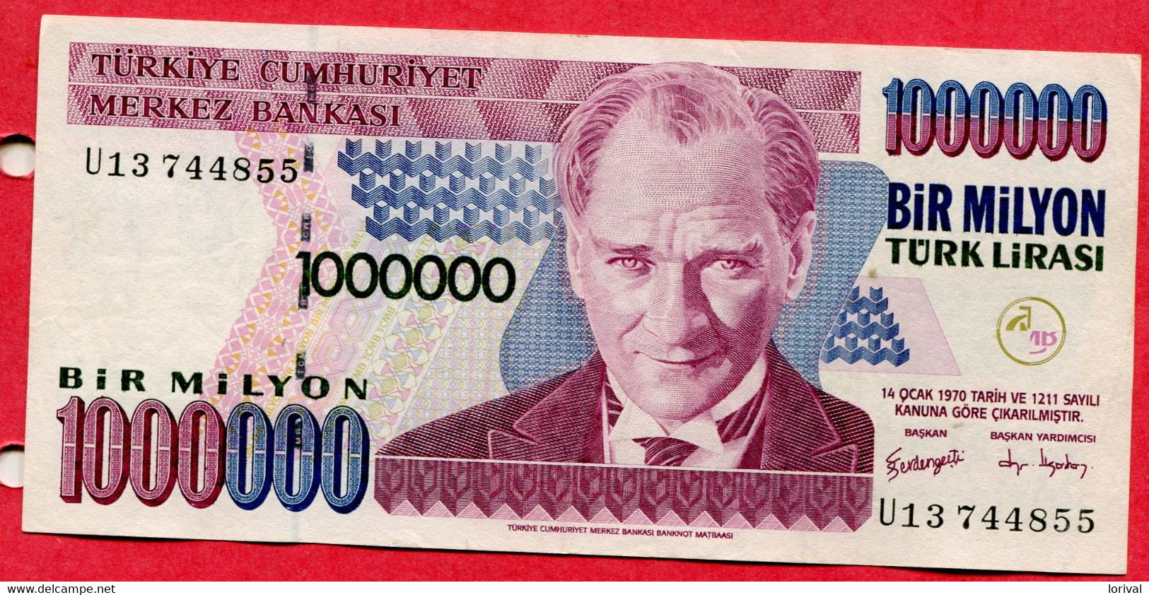 1 000 000 Lires Turks 1970 Neuf 2 Euros - Turquie