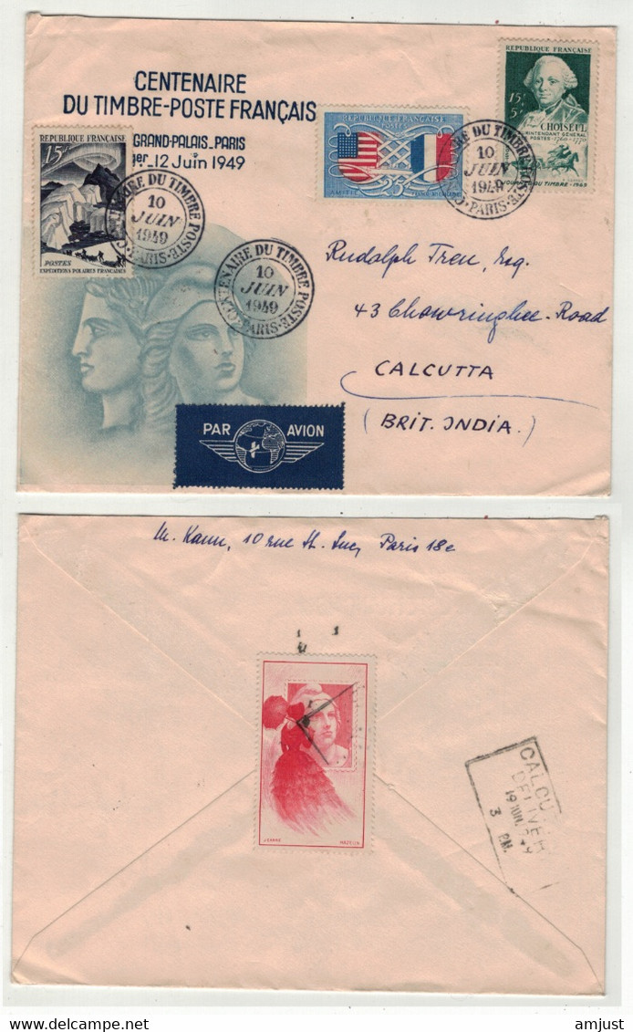 France // 1945-1949 // Lettre  Du Centenaire Du Timbre-Poste Français Pour Calcutta (Inde) 10 Juin 1949 - Covers & Documents