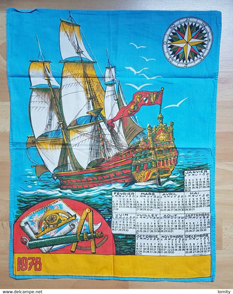 Torchon Calendrier En Tissu 1978 Bateau Voilier 3 Mats - Tamaño Grande : 1971-80