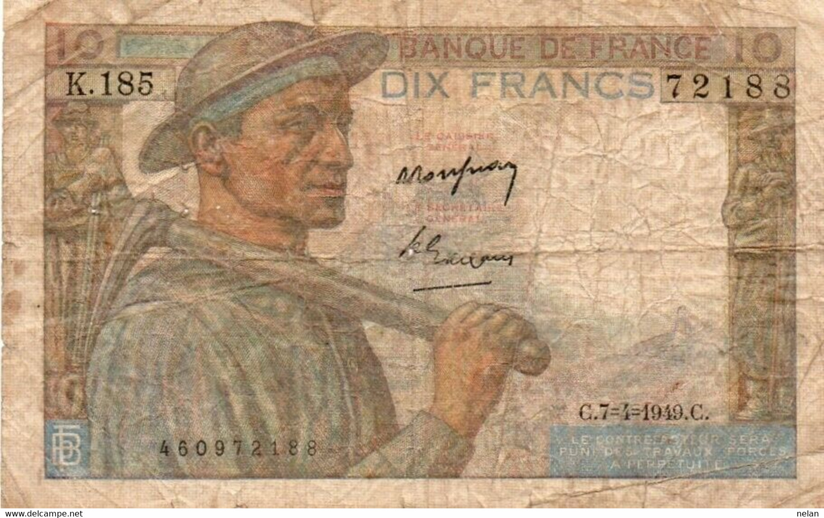 FRANCIA -10 FRANCS 1949 P-99f4 - 10 F 1941-1949 ''Mineur''