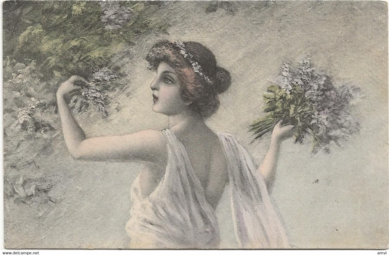 22-8-2696 Jeune Femme Avec Un Bouquet De Fleurs - Donne