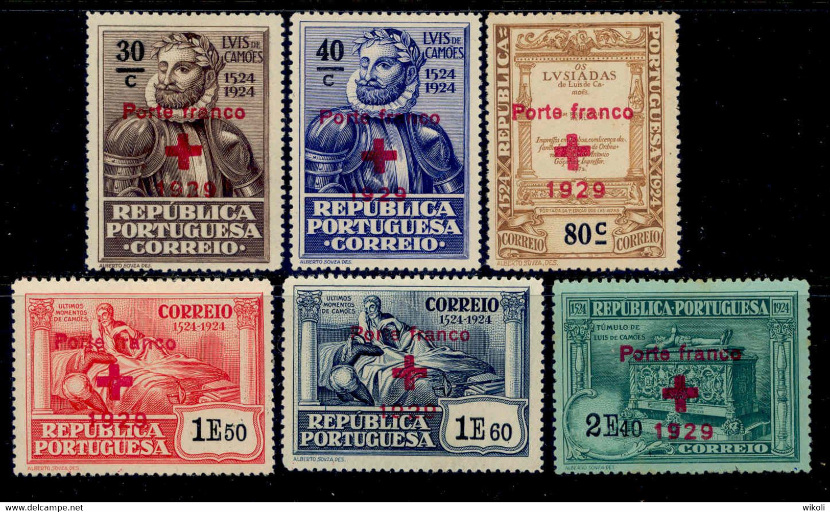 ! ! Portugal - 1929 Camoes Franchise Red Cross (Complete Set) - Af. PF 17 To 22 - MH - Neufs