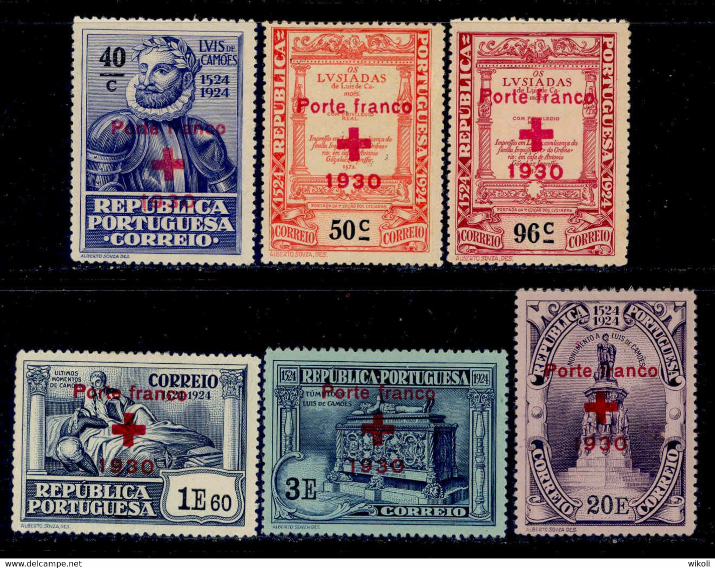 ! ! Portugal - 1930 Camoes Franchise Red Cross (Complete Set) - Af. PF 23 To 28 - MLH & MH - Neufs