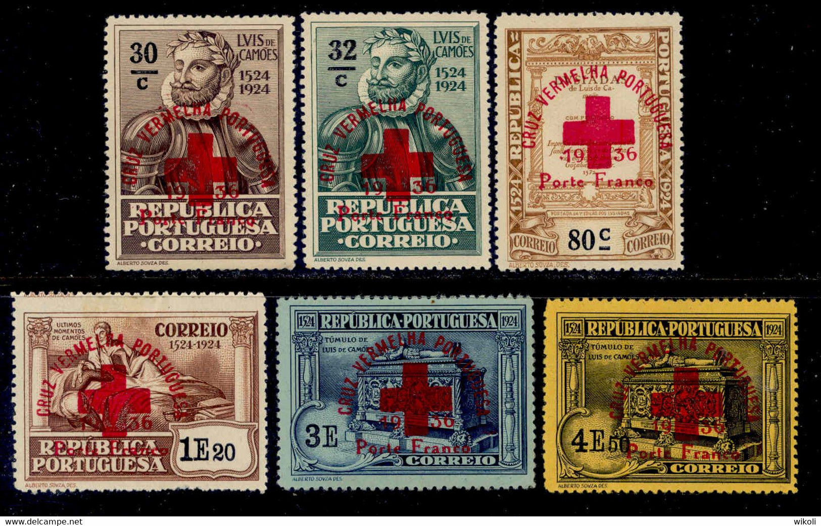 ! ! Portugal - 1936 Camoes Franchise Red Cross (Complete Set) - Af. PF 67 To 72 - MH - Ungebraucht