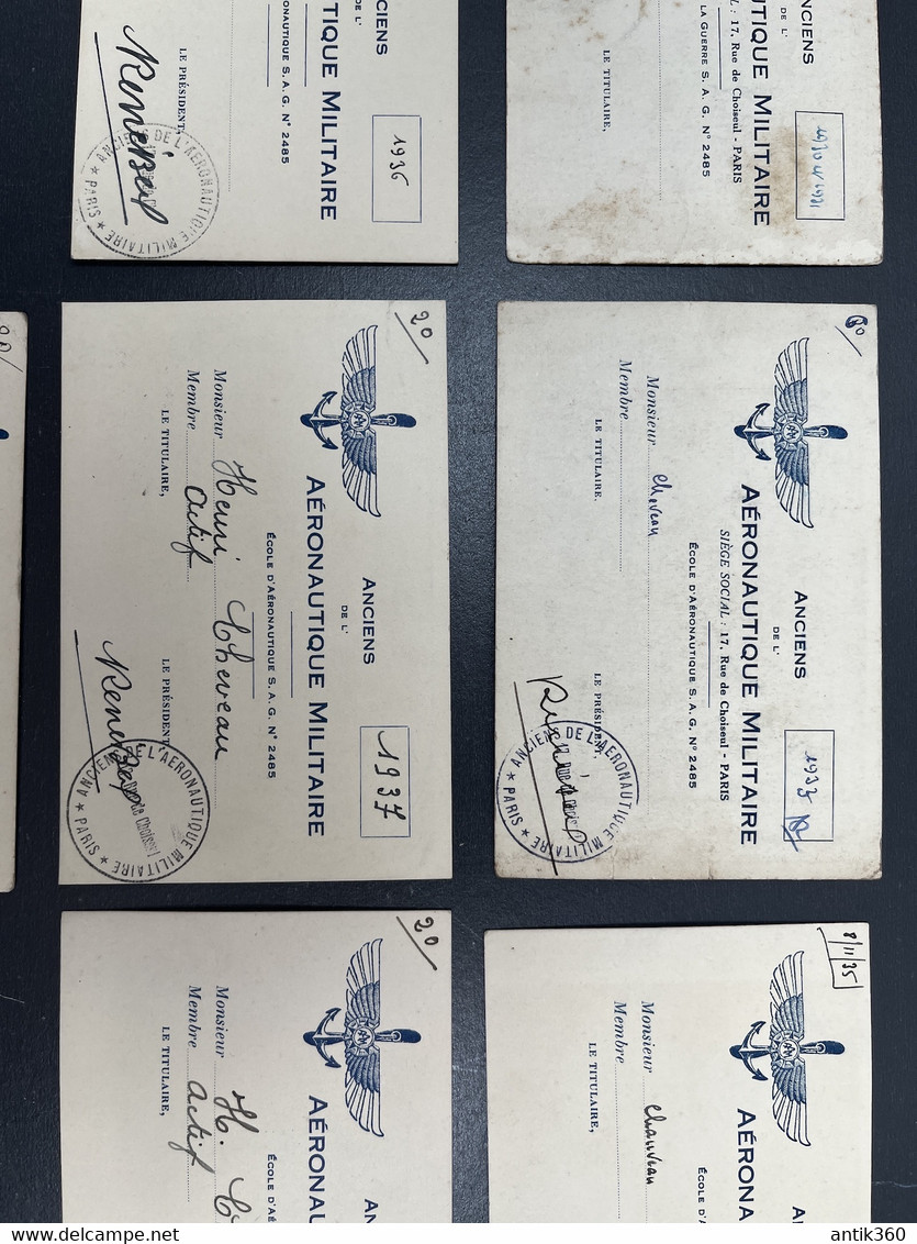 Lot De 7 Cartes De Membre Anciens De L'Aéronautique Militaire Paris 1930 à 1939 Aviation - Lidmaatschapskaarten