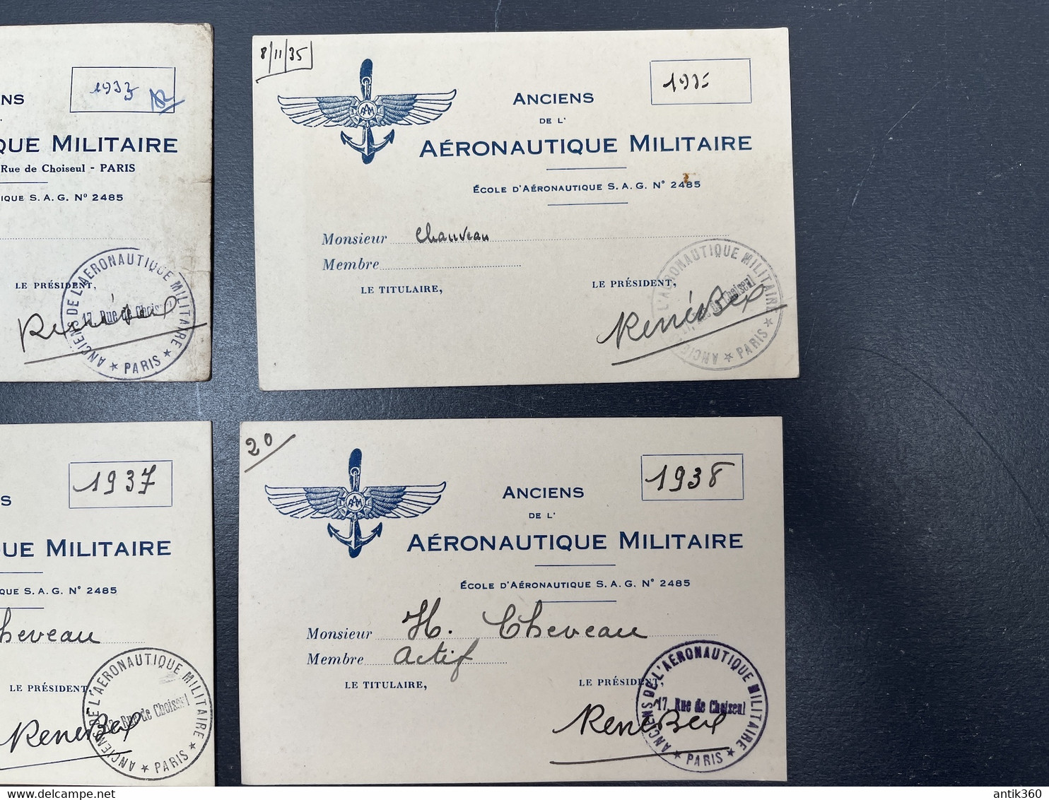 Lot De 7 Cartes De Membre Anciens De L'Aéronautique Militaire Paris 1930 à 1939 Aviation - Mitgliedskarten