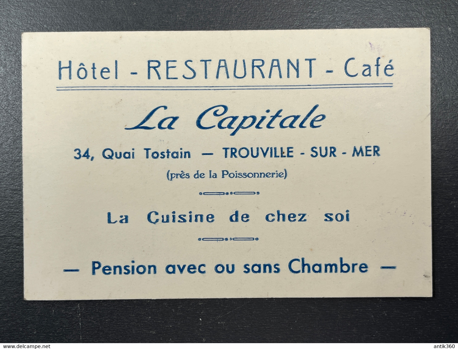 Carte De Visite Ancienne HOTEL RESTAURANT CAFE LA CAPITALE TROUVILLE SUR MER Publicité Ancienne - Visitekaartjes