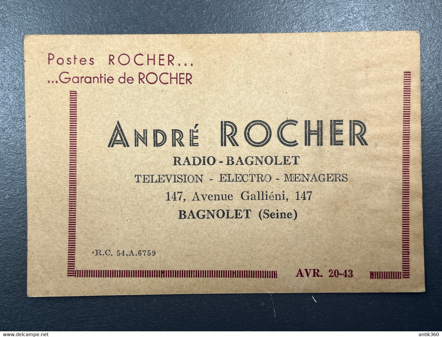Carte De Visite Ancienne Postes Radio TSF André ROCHER Radio Bagnolet Télévision - Publicité Ancienne - Tarjetas De Visita
