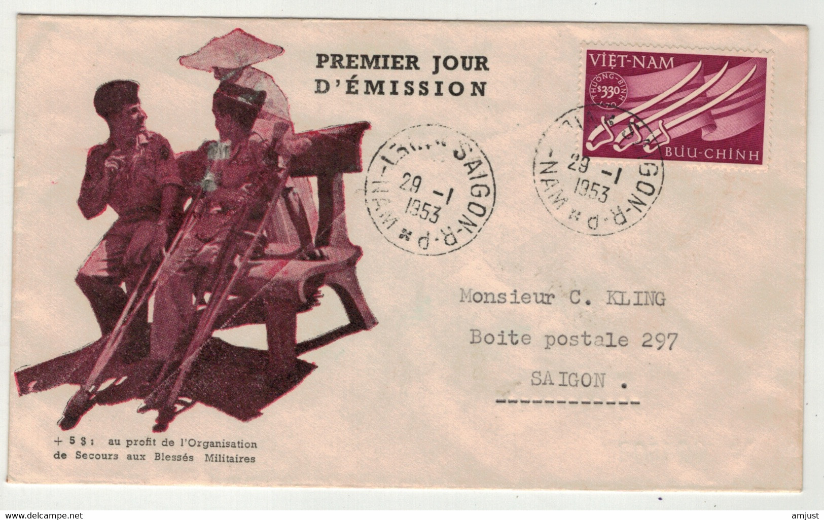 Viêt-Nam // Vietnam // Lettre 1er Jour ,Au Profit De L'organisation De Secours Aux Blessés Militaires 1953 - Viêt-Nam