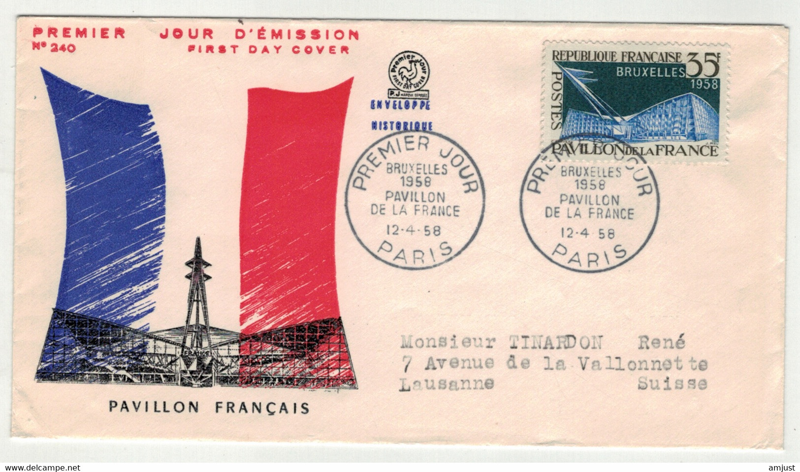 France // FDC // 1950-1959 // Lettre 1er Jour Pavillon Français à L'exposition De Bruxelles 1958 Le 12.04.1958 - 1950-1959