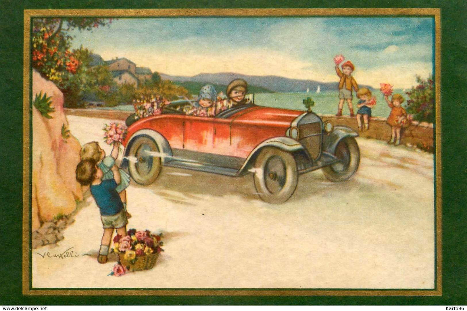 V. CASTELLI * CPA Illustrateur Italien Italie Castelli * Enfant Automobile Ancienne Voiture - Castelli