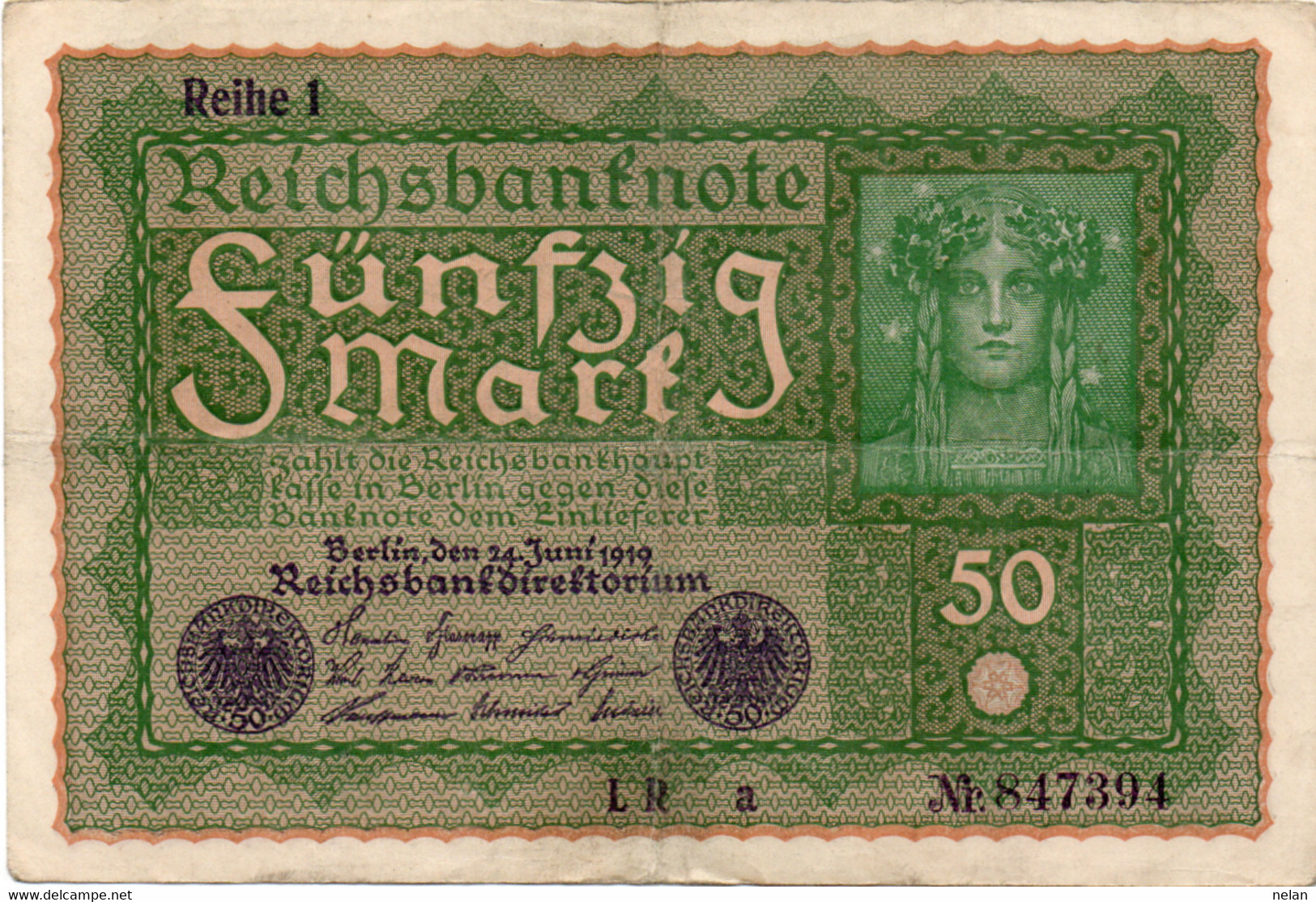 GERMANY- 50 REICHSMARK 1919   Wor:P-66.1, Ros:R-62a  XF - 50 Mark