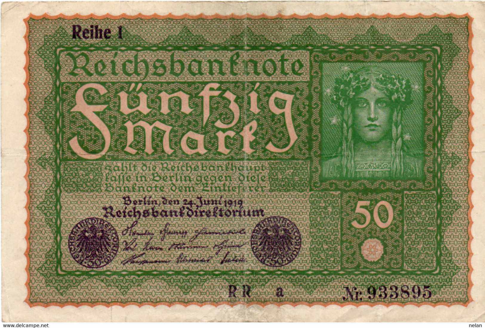 GERMANY- 50 REICHSMARK 1919   Wor:P-66.1, Ros:R-62a  VF - 50 Mark