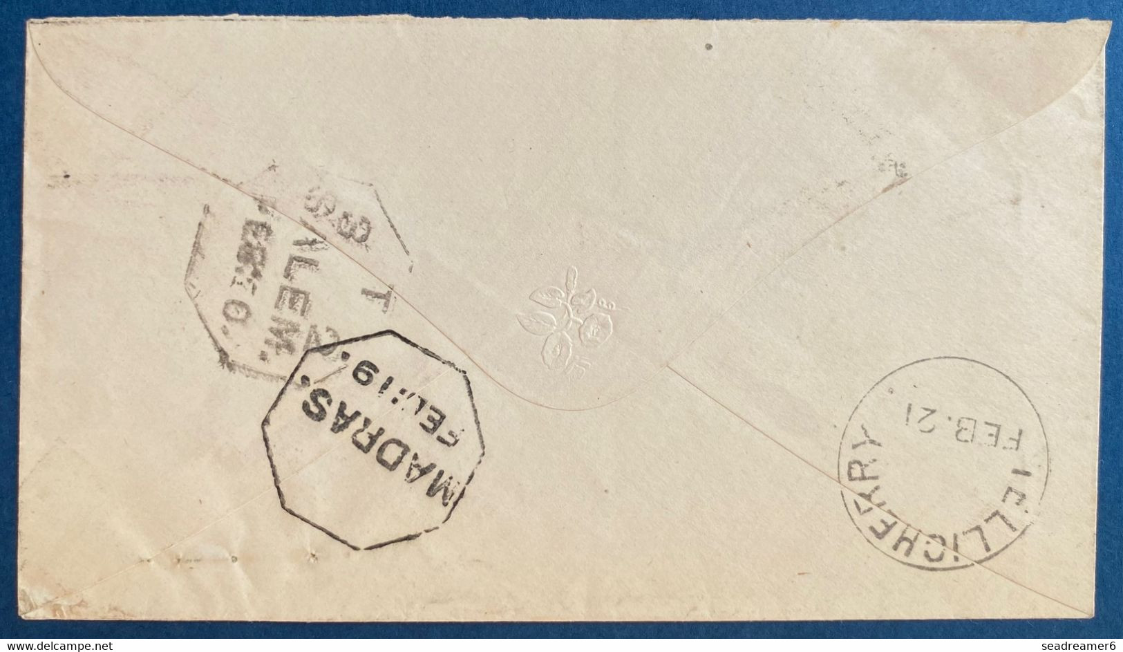 Colonies Anglaises Inde Lettre N°9  1/2 Anna Bleu Oblitéré Du Killer De EGMORE Pour Tellecherrry "cote De Malabar " - 1858-79 Compagnia Delle Indie E Regno Della Regina