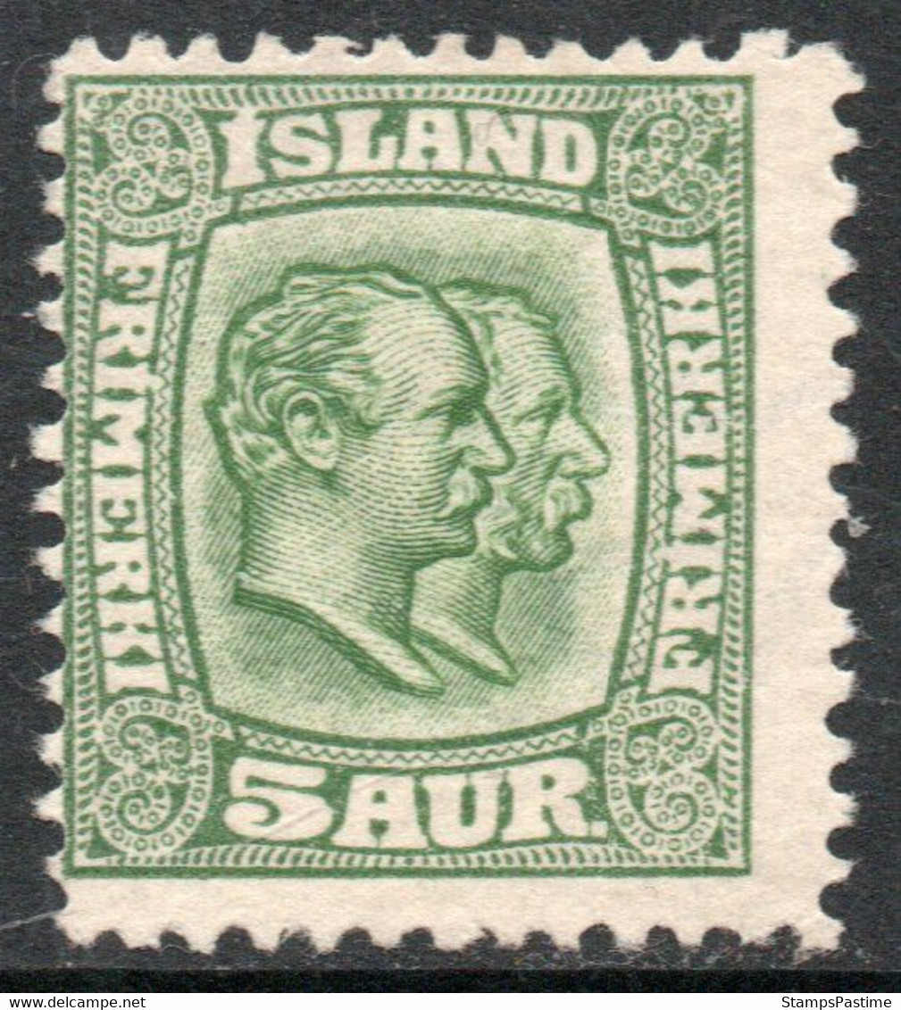 ISLANDIA – ICELAND Sello Nuevo Sin Goma REYES FREDERIK 8° Y CHRISTIAN 9° Año 1907 – Valorizado En Catálogo U$S 95.00 - Neufs