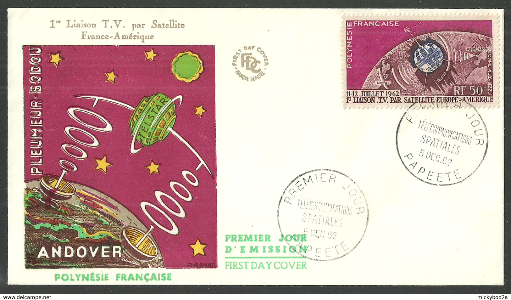 FRENCH POLYNESIA 1962 TELSTAR TV SATELLITE COMMUNICATIONS FIRST DAY COVER FDC - Covers & Documents