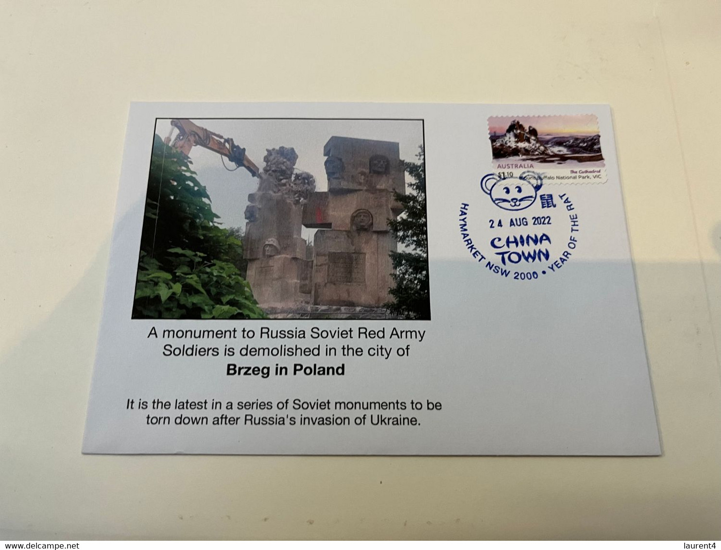 (2 J 8) Poland (Bzreg) Demolition Of Soviet Era Red Army Monument (with OZ Stamp) - Brieven En Documenten