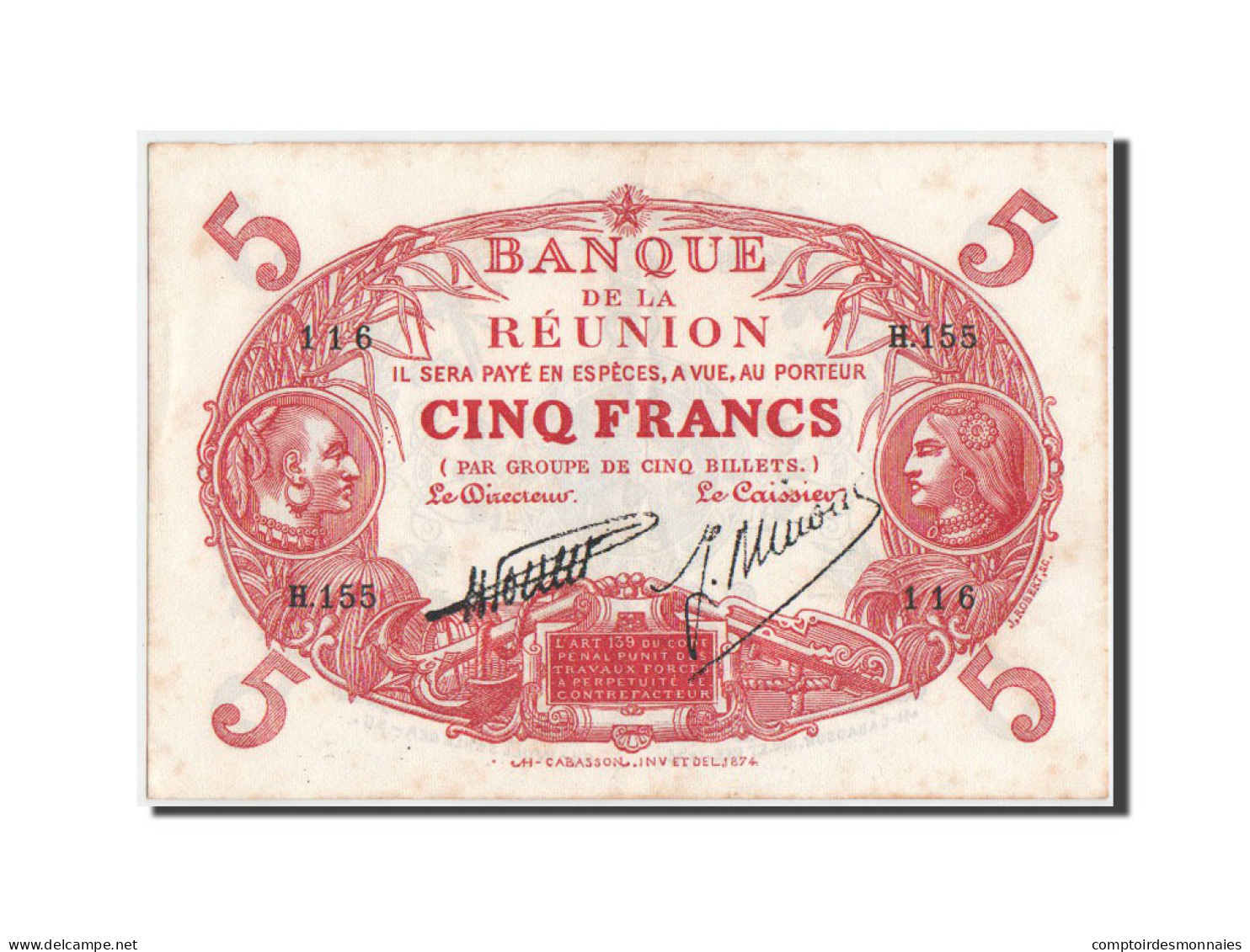 Billet, Réunion, 5 Francs, 1938, KM:14, TTB+ - Reunion