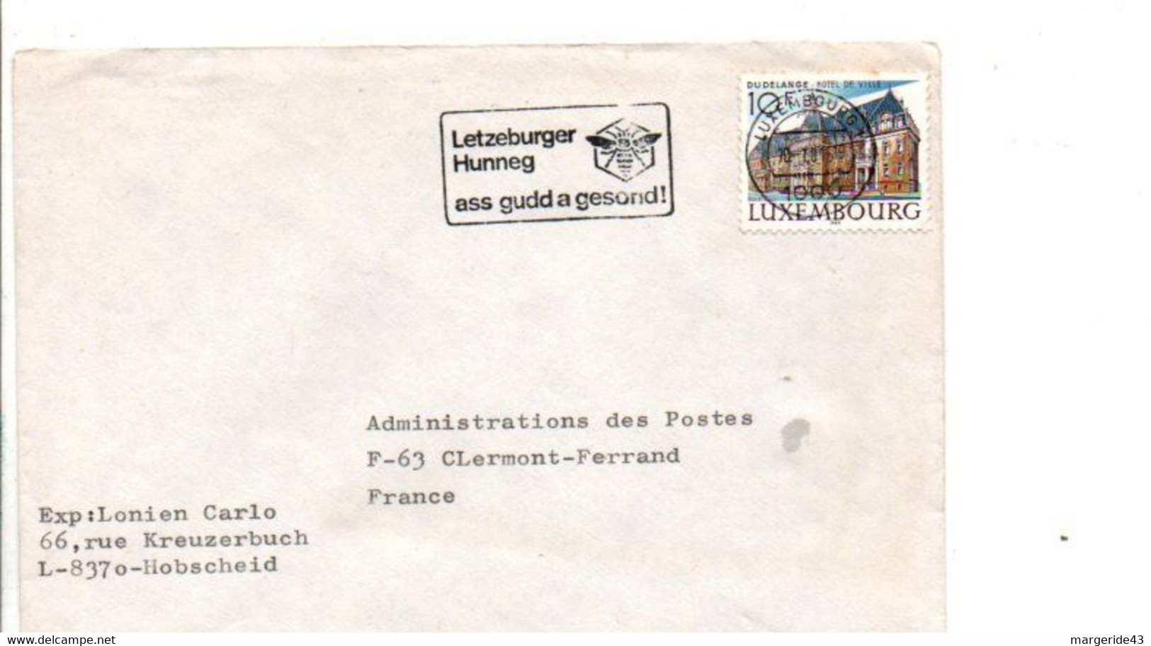 LUXEMBOURG SEUL SUR LETTRE POUR LA FRANCE 1983 - Lettres & Documents