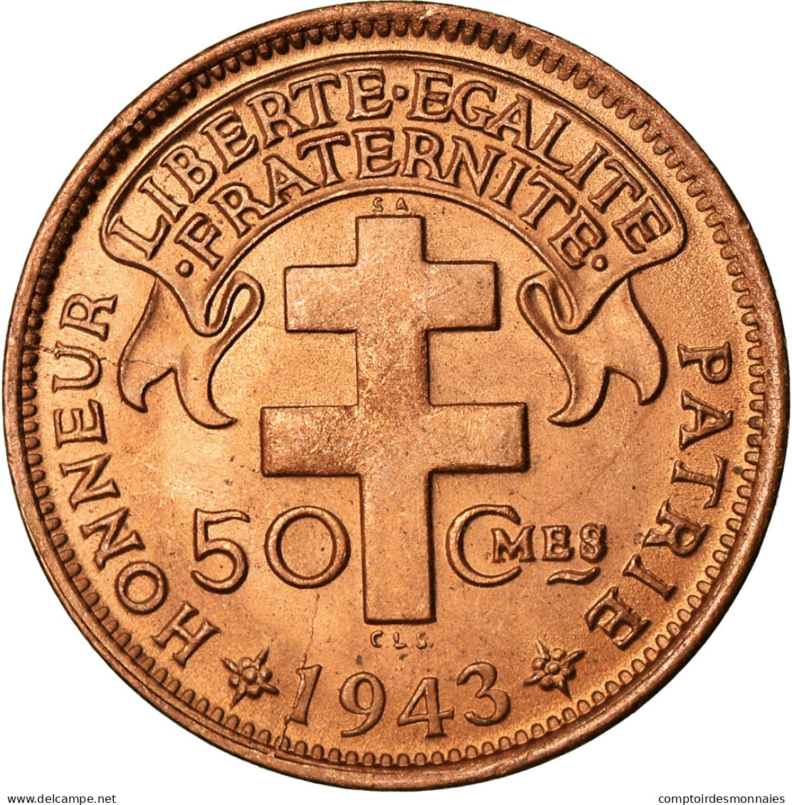 Monnaie, Cameroun, 50 Centimes, 1943, Pretoria, SPL, Bronze, KM:6 - Kamerun