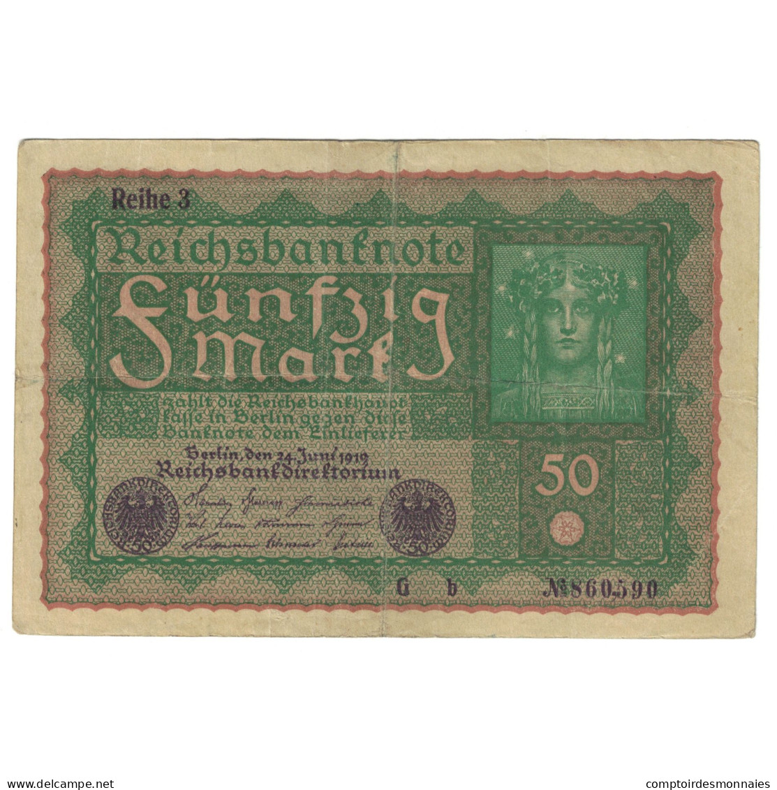 Billet, Allemagne, 50 Mark, 1919, 1919-06-24, KM:66, TTB - 50 Mark