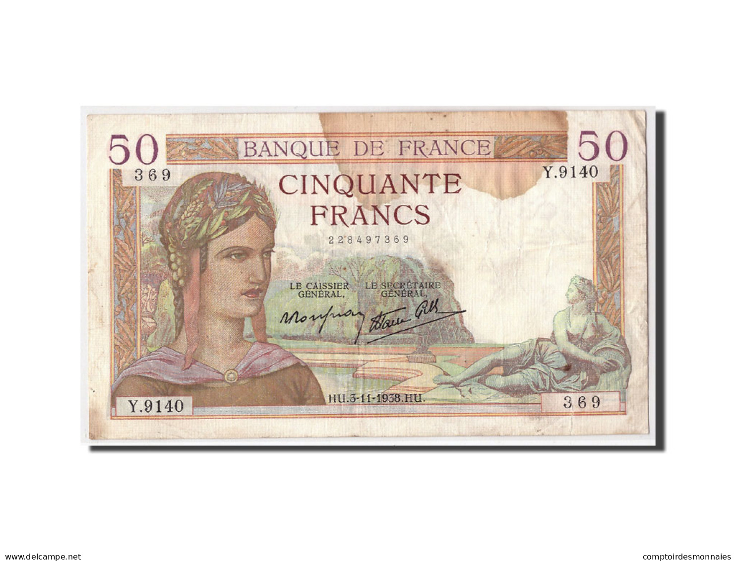 Billet, France, 50 Francs, 50 F 1934-1940 ''Cérès'', 1938, 1938-11-03, TB - 50 F 1934-1940 ''Cérès''