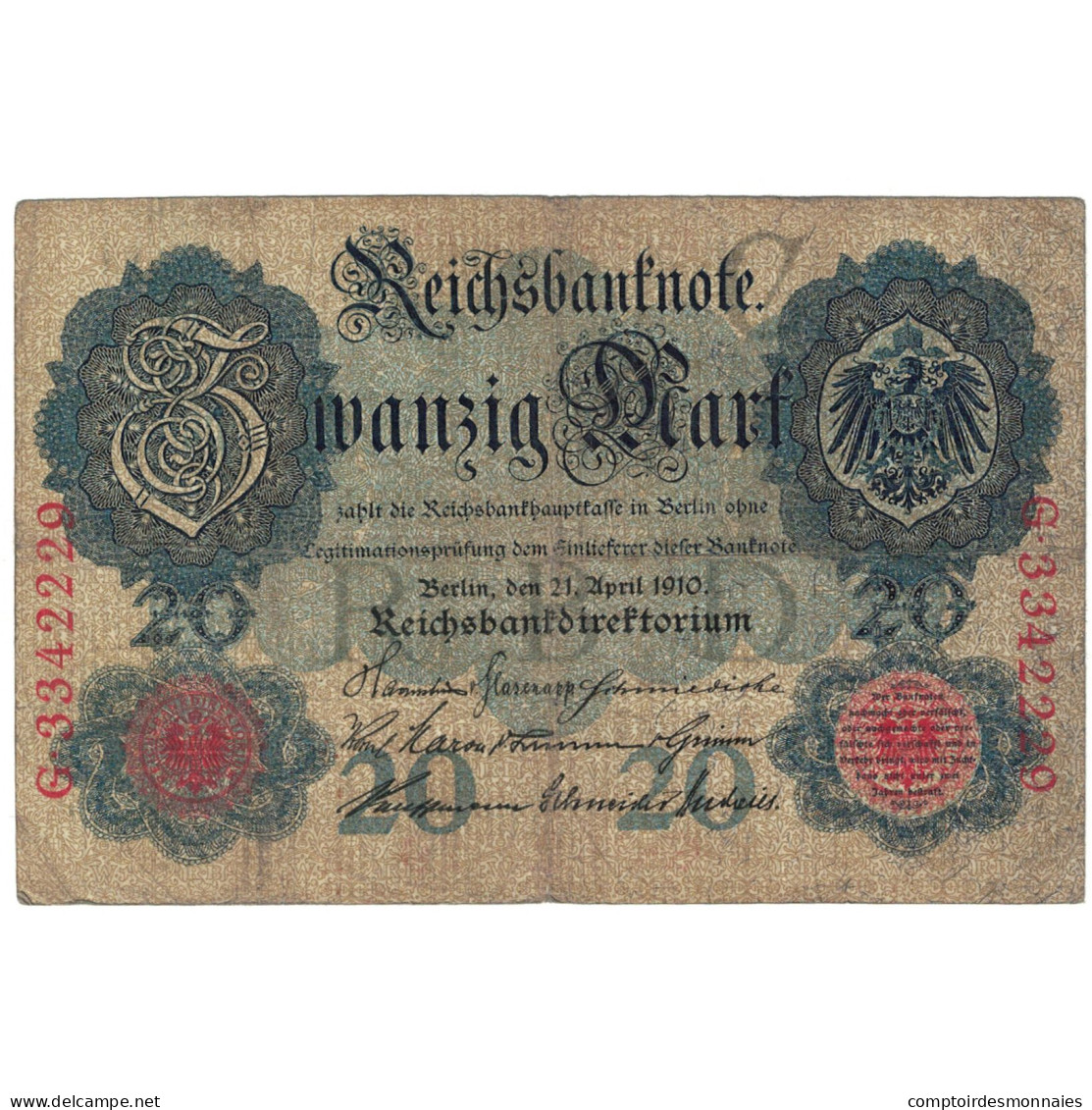 Billet, Allemagne, 20 Mark, 1910, 1910-04-21, KM:40a, TB - 20 Mark