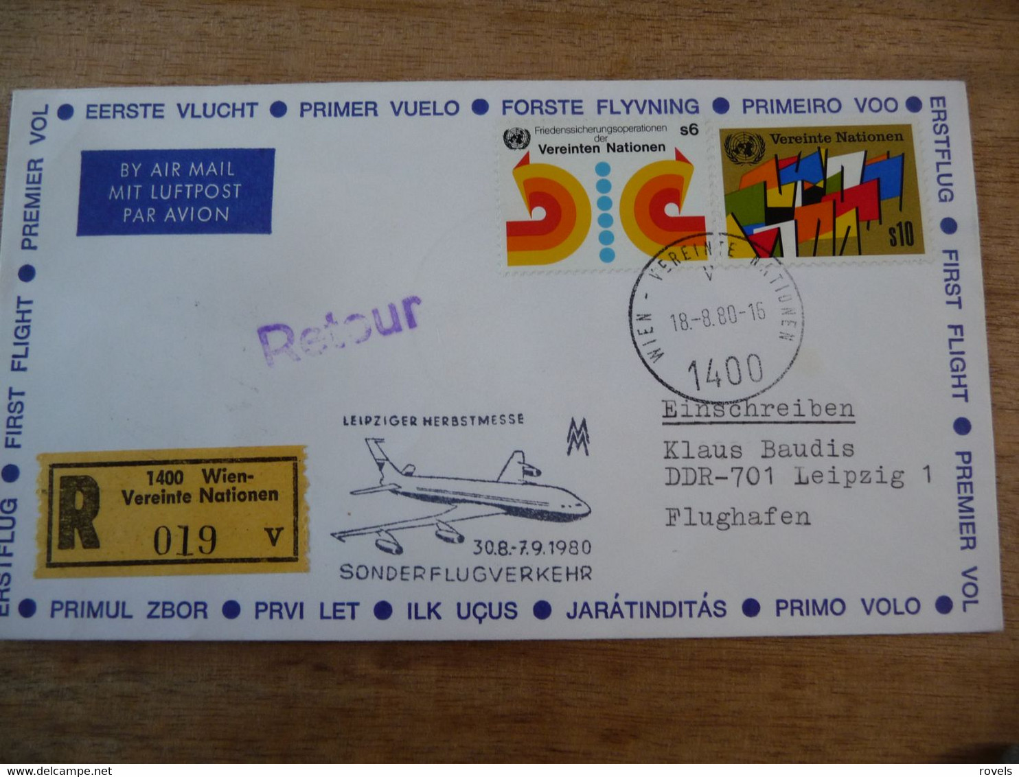 (6) UNITED NATIONS -ONU - NAZIONI UNITE - NATIONS UNIES *  FDC 1980 * ERSTE FLUG * FIRST FLIGHT SONDERFLUGVERKEHR. - Lettres & Documents