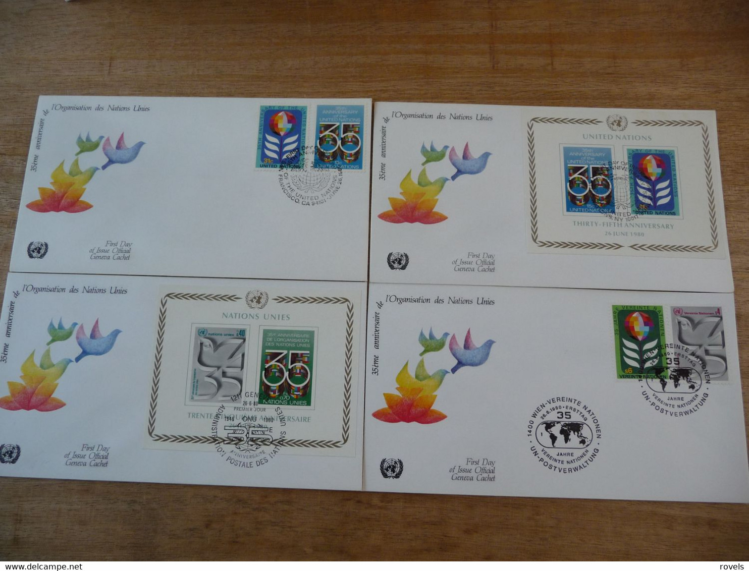 (6) UNITED NATIONS -ONU - NAZIONI UNITE - NATIONS UNIES *  4 FDC's 1980 * THIRTY- FIFTH ANNIVERSARY. - Storia Postale
