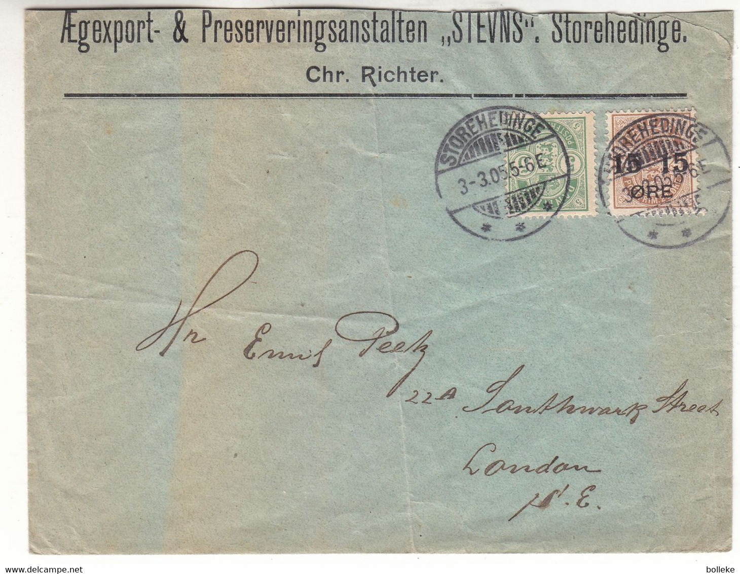 Danemark - Lettre De 1905 - Oblit Storehedinge - Exp Vers London - Valeur 39 € En ....2005 - Storia Postale