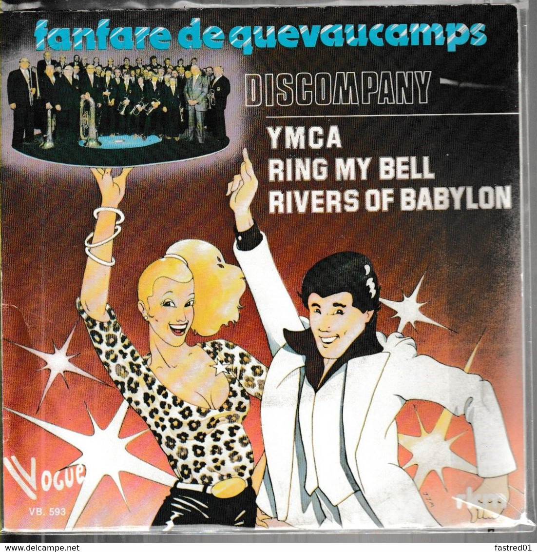 Vinyle SP 45t  7".FANFARE DE QUEVAUCAMPS.   Discompany / Discoparade.  Date:sans.  N°VB 593.  état:EXC - Instrumental