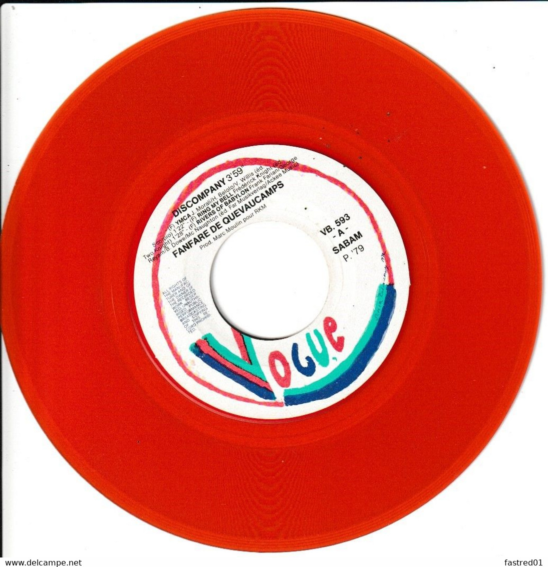 Vinyle SP 45t  7".FANFARE DE QUEVAUCAMPS.   Discompany / Discoparade.  Date:sans.  N°VB 593.  état:EXC - Instrumental
