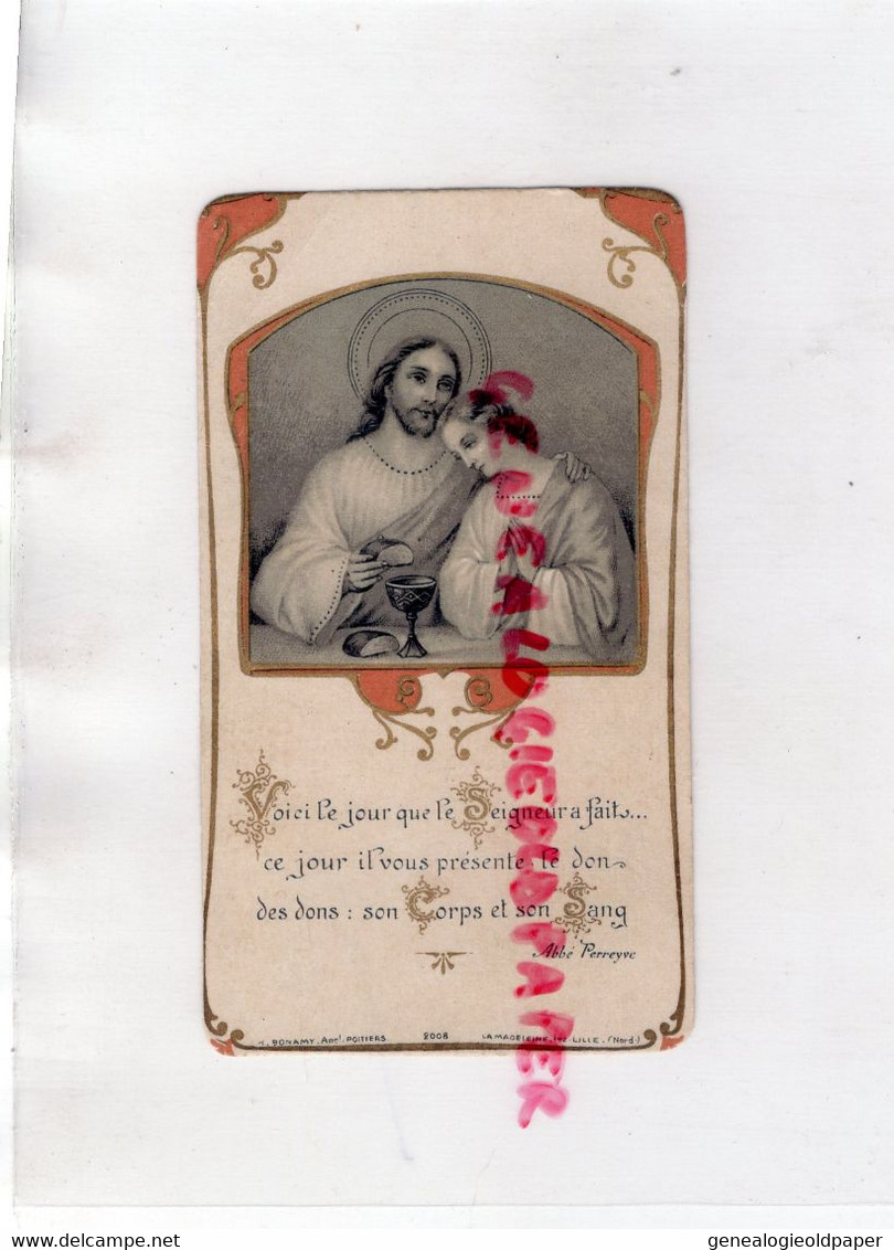 87- FEYTIAT-  CHROMO IMAGE RELIGIEUSE- RELIGION-SOUVENIR 1 ERE COMMUNION EGLISE- 14 MAI 1933- JEANNE LACHAUD -LIMOGES - Images Religieuses