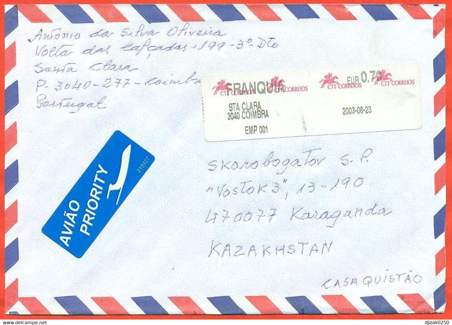 Portugal 2003. The Envelope With  Passed Through The Mail. Airmail. - Maschinenstempel (EMA)