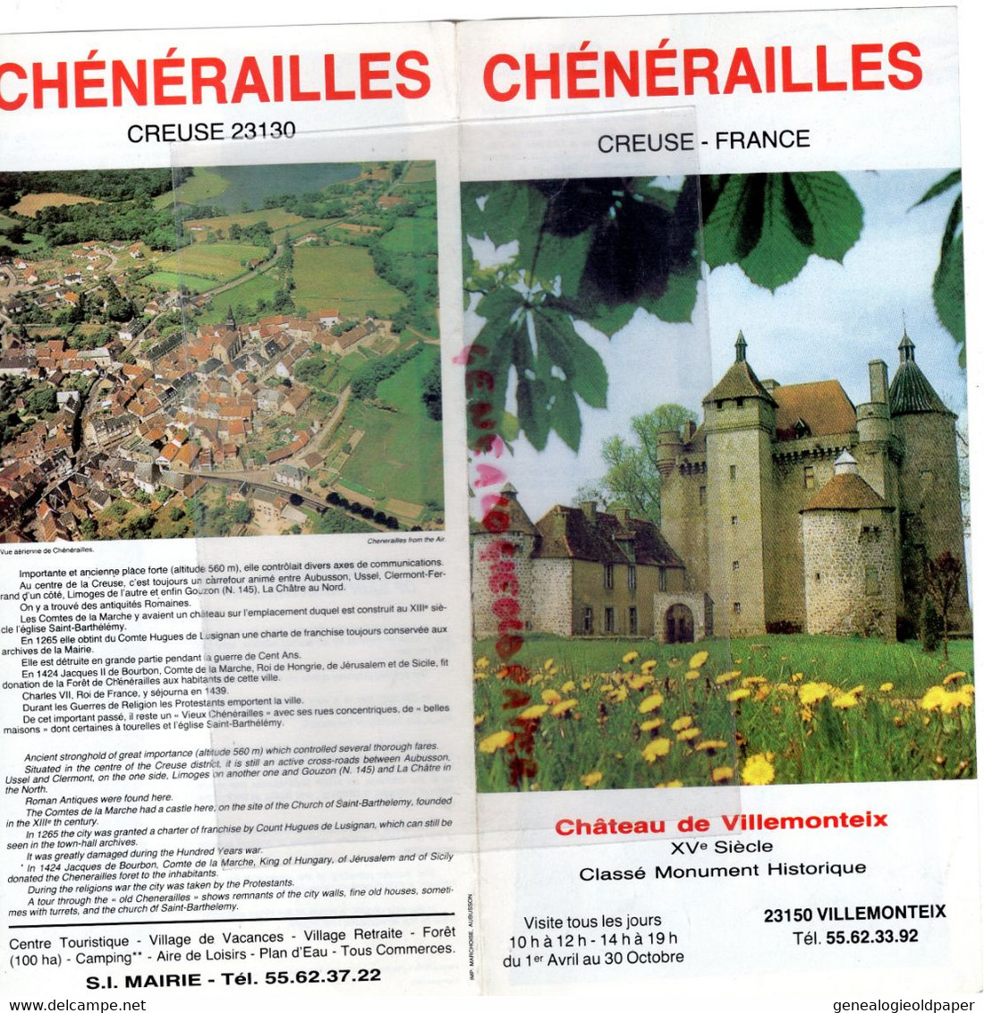 23- CHENERAILLES- DEPLIANT TOURISTIQUE CHATEAU DE VILLEMONTEIX- EGLISE SAINT BARTHELEMY-TAPISSERIE AUBUSSON - Tourism Brochures