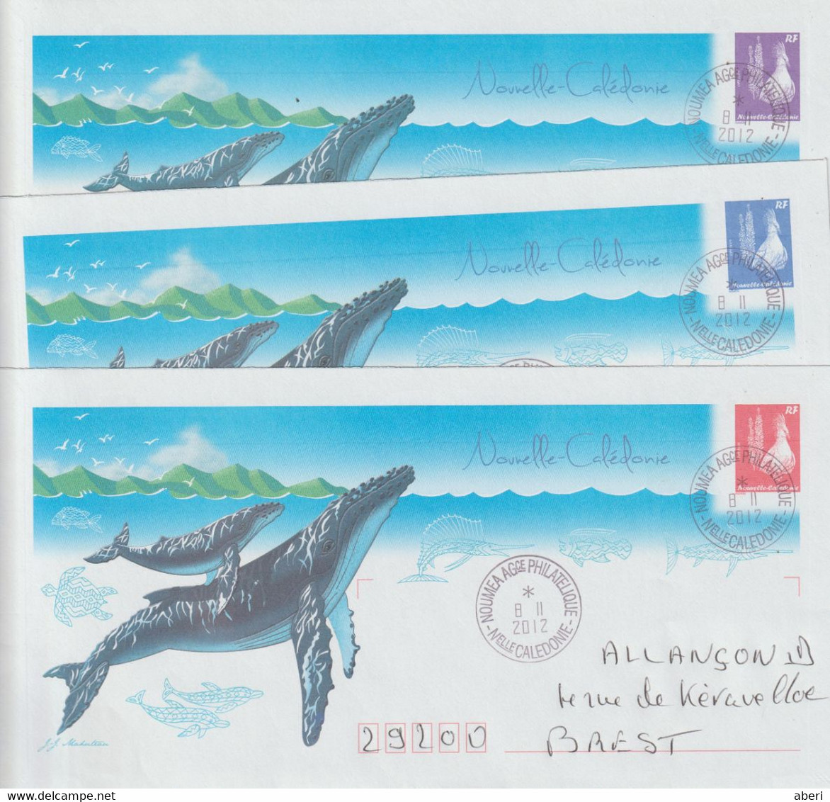 14451  PAP BALEINE - NOUMEA AGENCE PHILATELIQUE - 2012 (3 Enveloppes) - Interi Postali