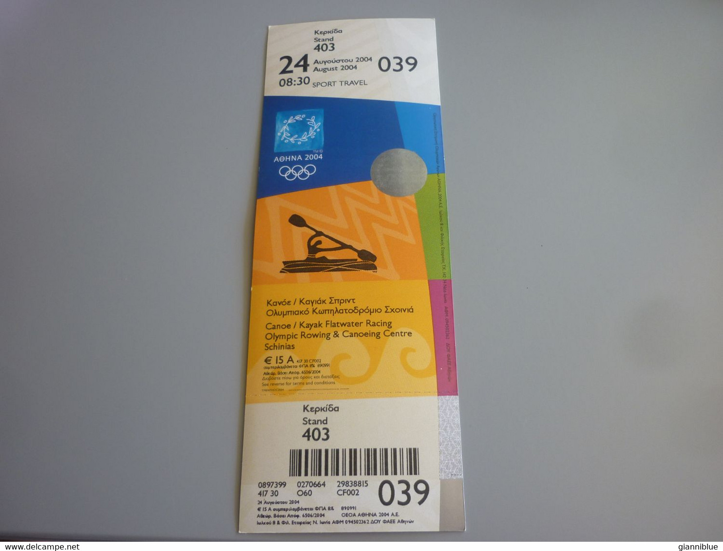 Canoe Kayak Flatwater Racing Athens 2004 Olympic Games Greece Greek Mint Unused Match Ticket Stub 24/08/2004 08:30 #039 - Apparel, Souvenirs & Other
