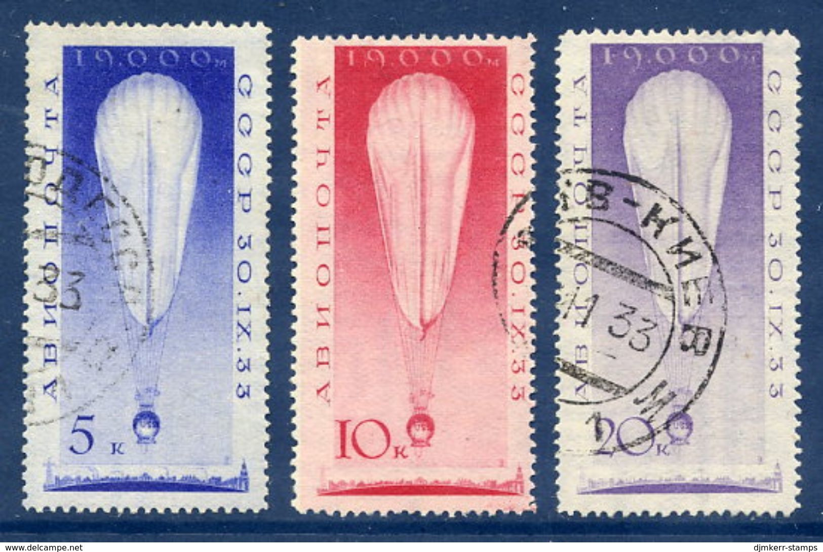 SOVIET UNION 1933 Stratosphere Flight Set Used.  Michel 453-55 - Gebraucht