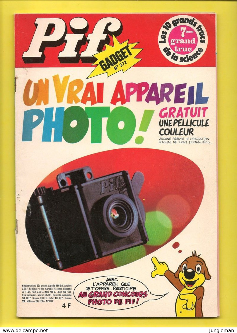 Pif Gadget N° 372 D'Avril 1976 - Avec Eurêka, Capitaine Apache, Horace, Dick Le Berger Allemand, Surplouf. Revue En BE - Pif & Hercule