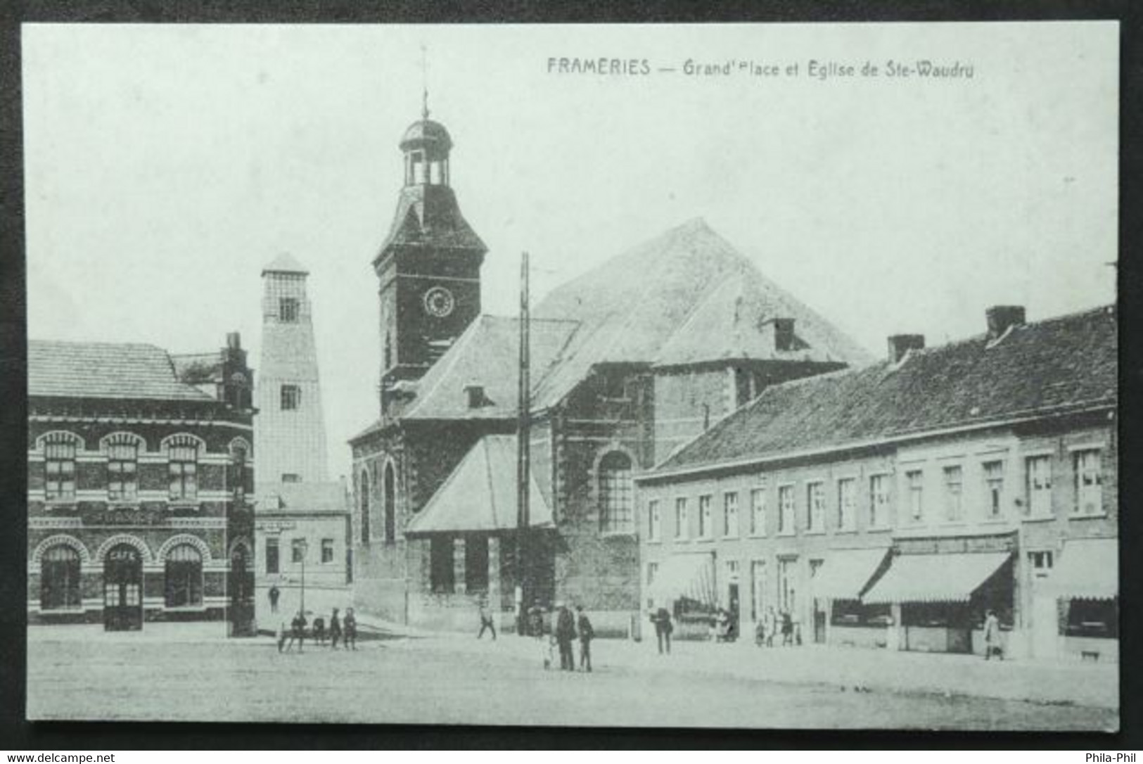 Frameries – Grand’Place Et Eglise De Ster-Waudru (Commission Cortège - Imprimerie Ledent - Boussu) - Frameries