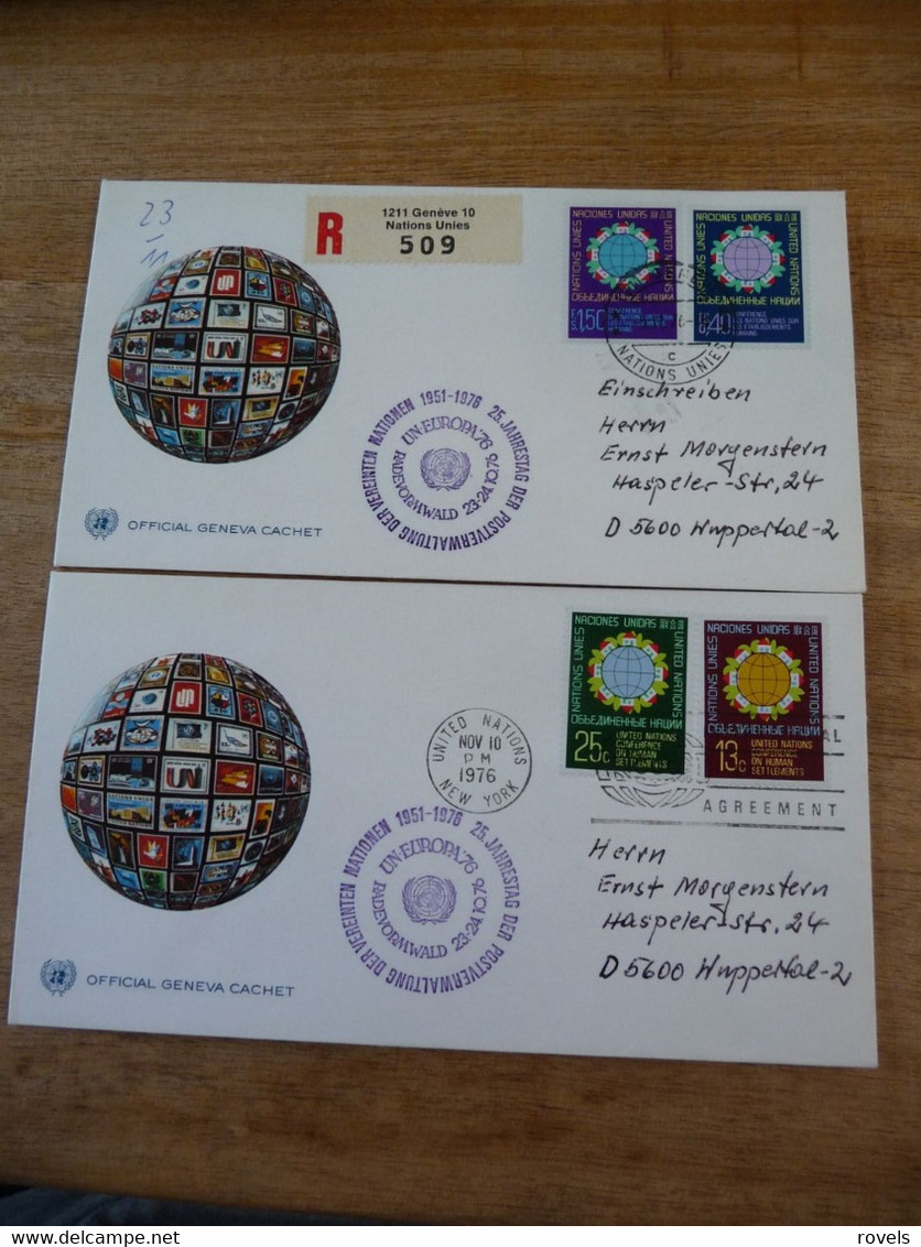 (6) UNITED NATIONS -ONU - NAZIONI UNITE - NATIONS UNIES * 2 FDC's 1976 * 25 JAHRESTAG DER POSTVERWALTUNG. - Brieven En Documenten