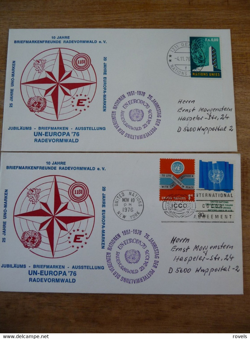 (6) UNITED NATIONS -ONU - NAZIONI UNITE - NATIONS UNIES * 2 FDC's 1976 * 10 JAHRE BRIEFMARKENFREUNDE RADEVORMWALD E.V. - Lettres & Documents