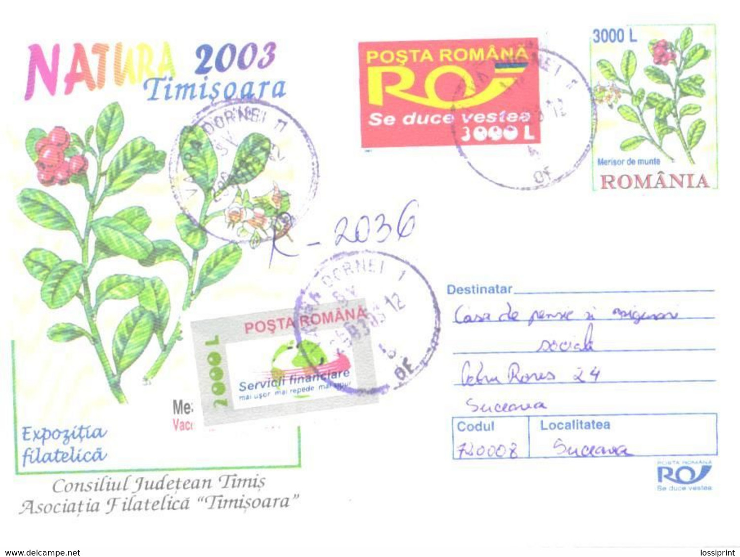 Romania:Timisoara, Philatelic Exhibition Natura 2003 - Storia Postale