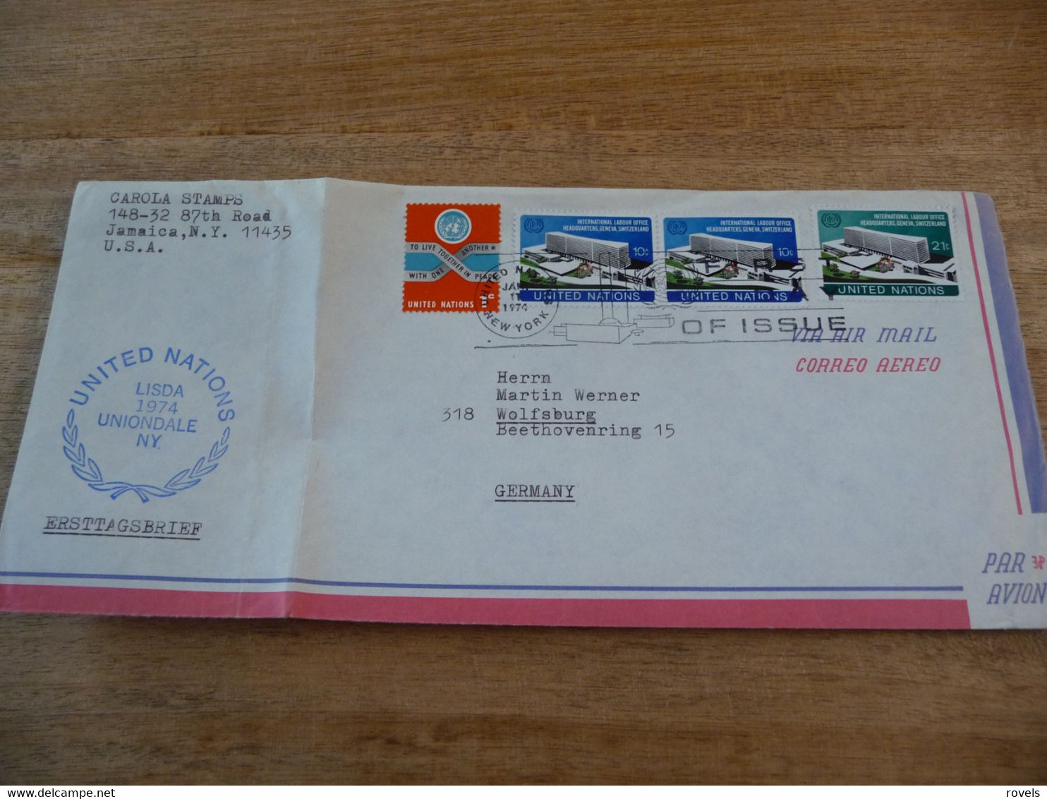 (6) UNITED NATIONS -ONU - NAZIONI UNITE - NATIONS UNIES *  FDC 1974 * LISDA 1974 UNIONDALE NY. - Lettres & Documents