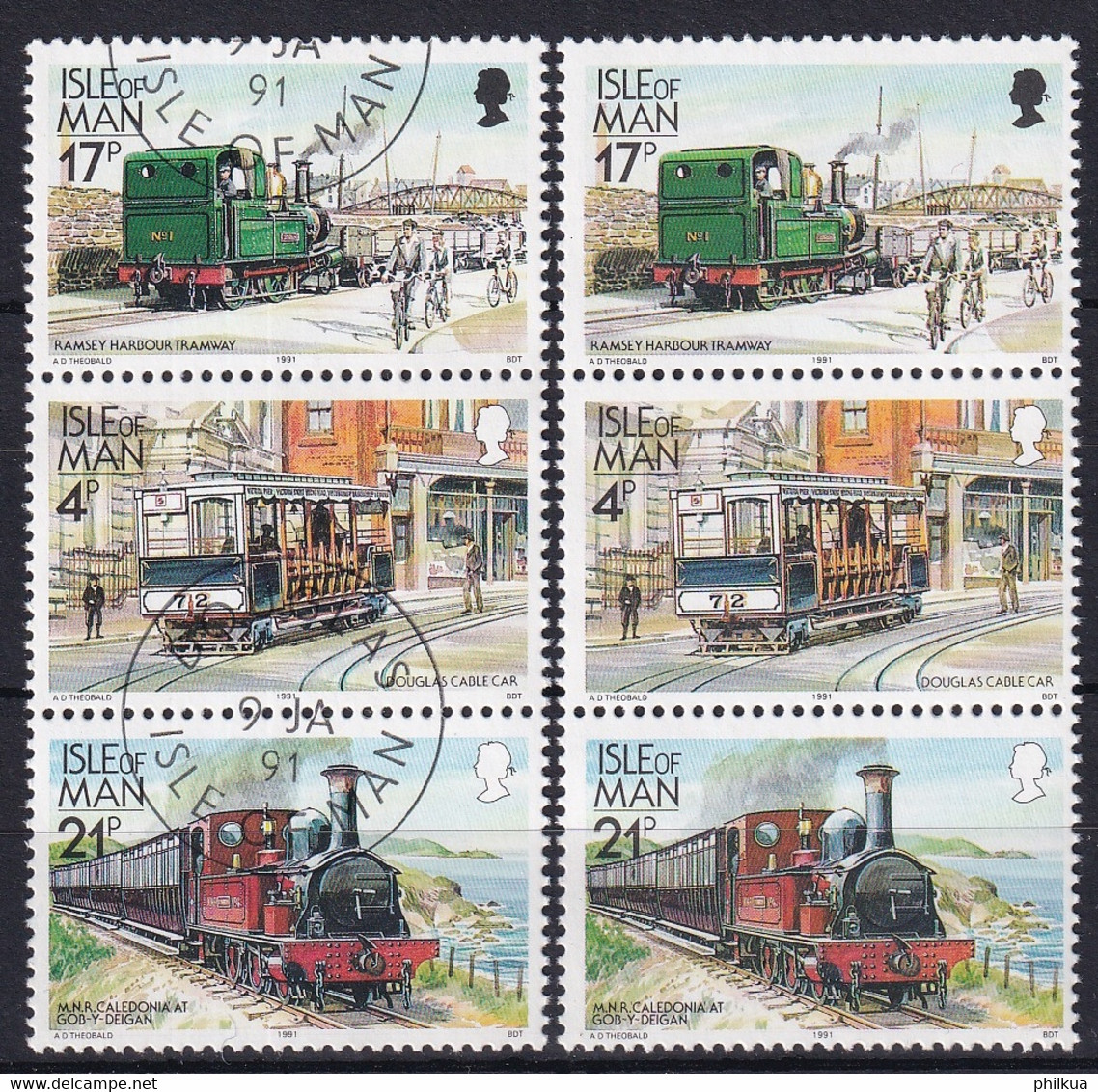 NotizenMiNr. 360, 457-458 Großbritannien - Isle Of Man1991 Straßenbahnen Und Eisenbahnen Postfrisch/MNH/** + Gestempelt - Isle Of Man